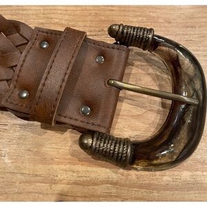 NWOT Boho Western Prairie Braided Leather belt brass tortoiseshell detail S/M